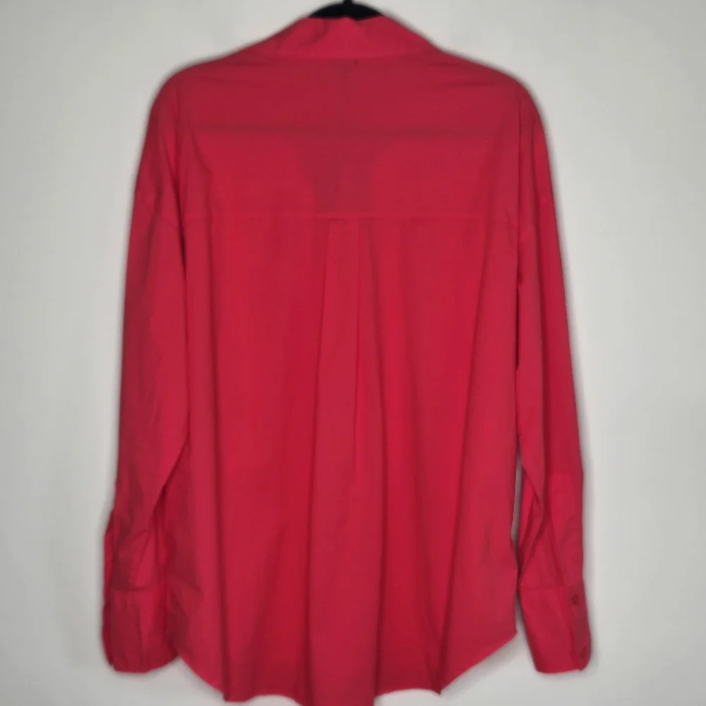 MONROW Fire Coral Oversized Poplin Button Down Shirt NWT Relaxed Coastal Top - Picture 7 of 11